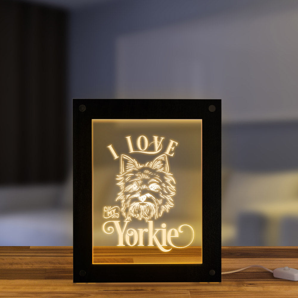 I Love My Yorkie Puppy Dog Portrait LED Lighting  Photo Frame Custom Text Wooden Frame Handmade Bedside Sleepy Light by Woody Signs Co. - Handmade Crafted Unique Wooden Creative