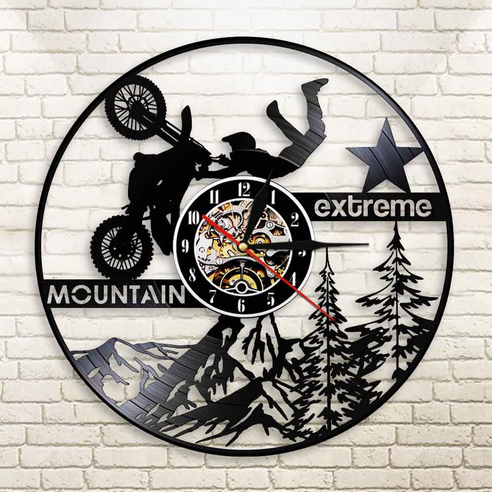 Mountain Extreme Sports Lighting LED Hanging Lamp Motorsport Riding Exclusive Vinyl Record Wall Clock Motorbike Dirt Bike Watch by Woody Signs Co. - Handmade Crafted Unique Wooden Creative
