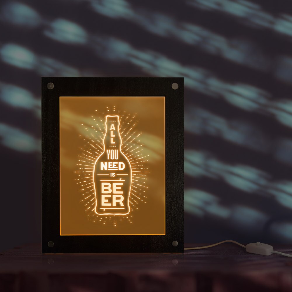 All You Need Is Beer Electric Display Sign For Pub Decoration Beer Company Brew LED Business Logo Custom Lighting Wooden Frame by Woody Signs Co. - Handmade Crafted Unique Wooden Creative