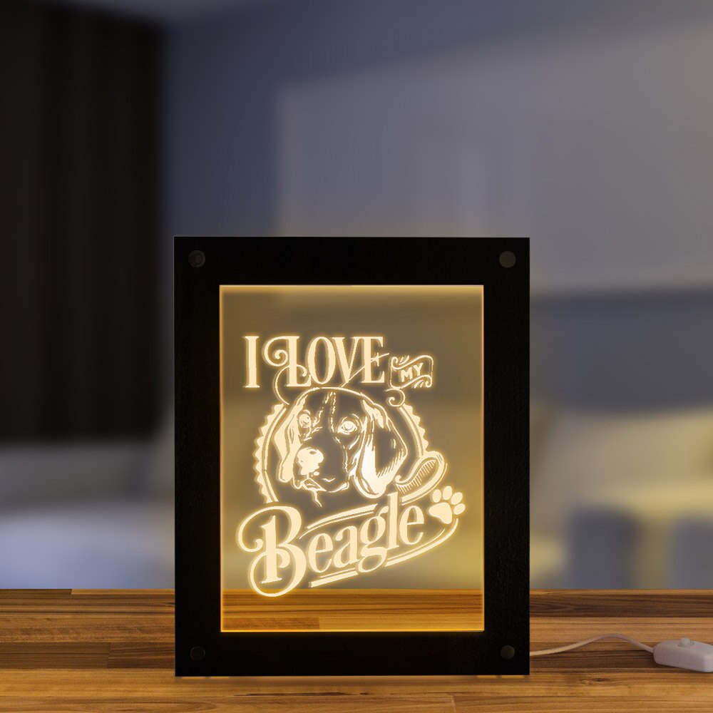 I Love My Beagle Handmade  Picture Frame LED Sleepy Bedside Lamp English Beagle Puppy Dog Pet Lighting Frame Decor by Woody Signs Co. - Handmade Crafted Unique Wooden Creative