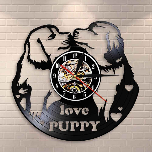 Love Puppy Pugs Kissing Wall Clock Dog Shelters s Dog Lovers Retro Vinyl Record Wall Clock Dog Breeds Clock by Woody Signs Co. - Handmade Crafted Unique Wooden Creative