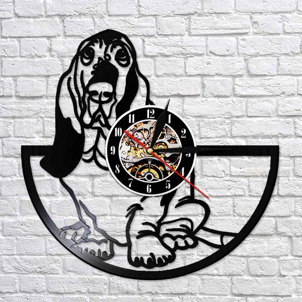 Basset Hound Dog Grooming Vinyl Clock Wall Art Gift For Dog Lovers Handmade Vinyl Record Clock Art Decor Animal Retro Wall Clock by Woody Signs Co. - Handmade Crafted Unique Wooden Creative