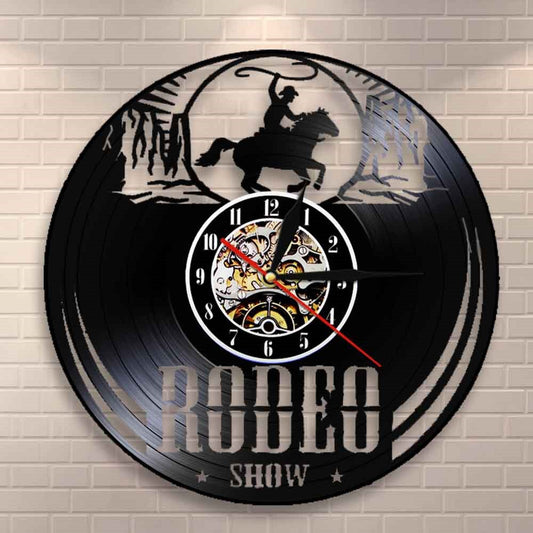 Freedom Rider Rodeo Guy Wall Wall Clock Wild Rodeo Life Cowboy Vinyl Record Wall Clock Vintage Western Equestrian Riding Clock by Woody Signs Co. - Handmade Crafted Unique Wooden Creative