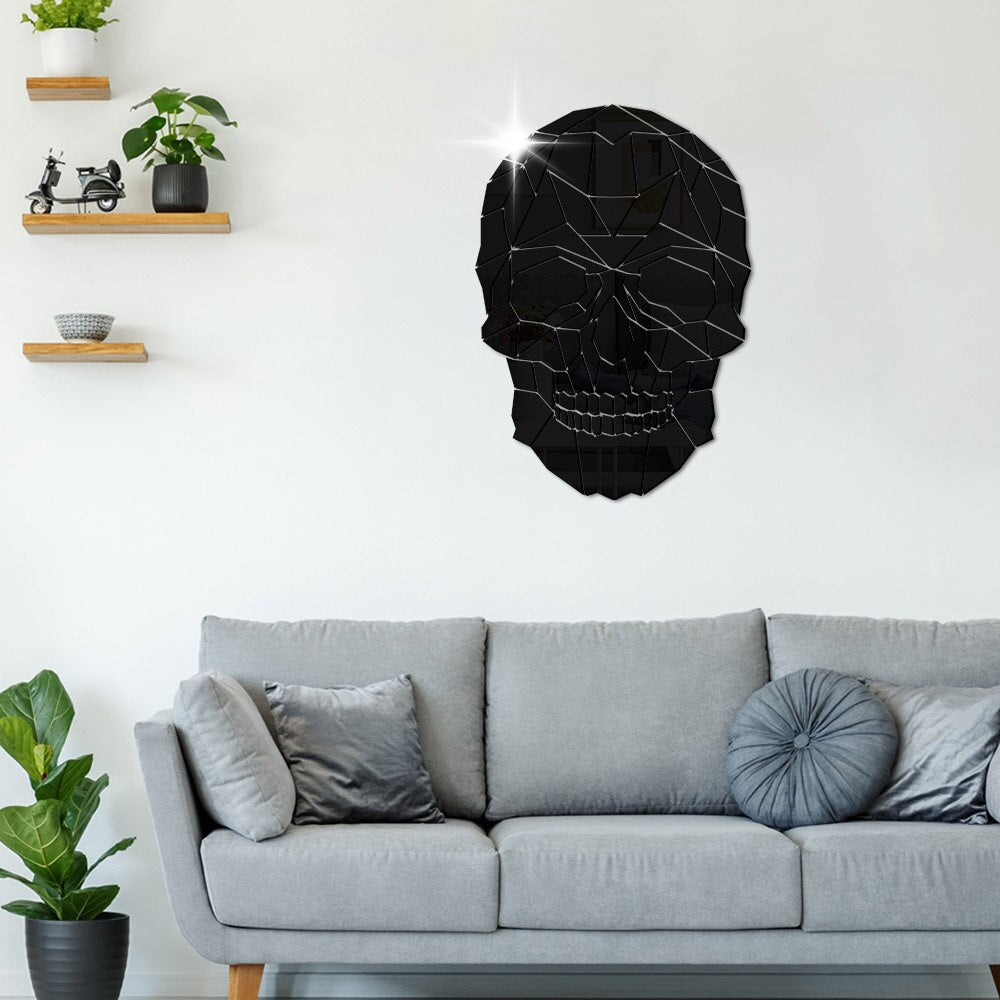 Skull Head Halloween DIY Horror  Acrylic Mirror Wall Sticker Geometric Grim Skeleton Head Skull Removable Mural Decals by Woody Signs Co. - Handmade Crafted Unique Wooden Creative