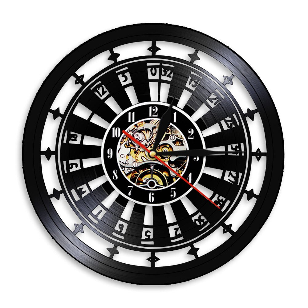 Casino Wall Clock Gamble Room Sign  Vinyl Record Wall Clock Las Vegas 777 Poker Game Playing Card Roulette Clock Watch by Woody Signs Co. - Handmade Crafted Unique Wooden Creative