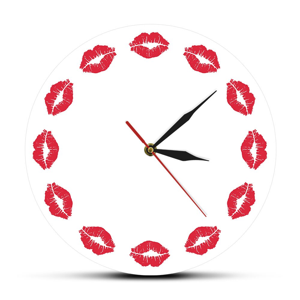 Red Lips Wall Clock Girls Room Exclusive Timekeeper Silent  Sweet Kiss Fine Art Minimalist Wall Clock Gift For Her by Woody Signs Co. - Handmade Crafted Unique Wooden Creative