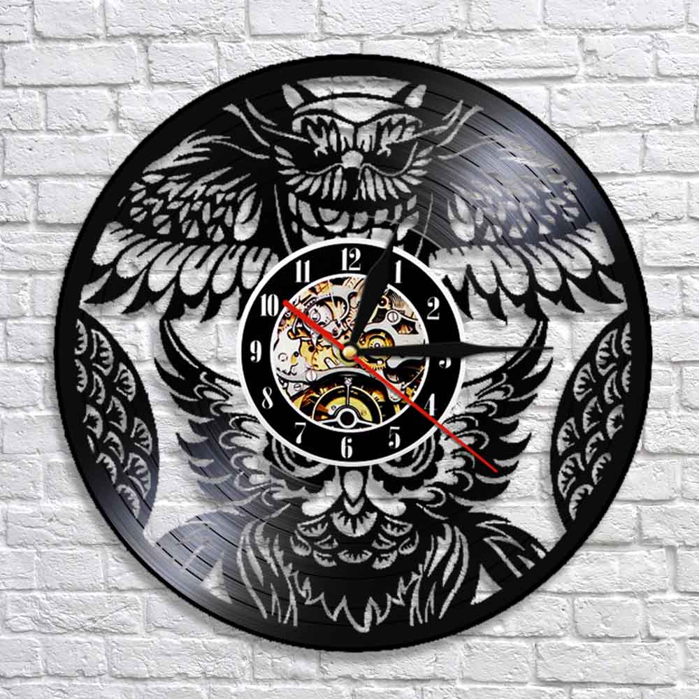 Owl Retro Wall Clock Bird  Vinyl Record Clock Beatiful Bird Housewarming Gift For Animals Lover Kid Room Nursery Decor by Woody Signs Co. - Handmade Crafted Unique Wooden Creative