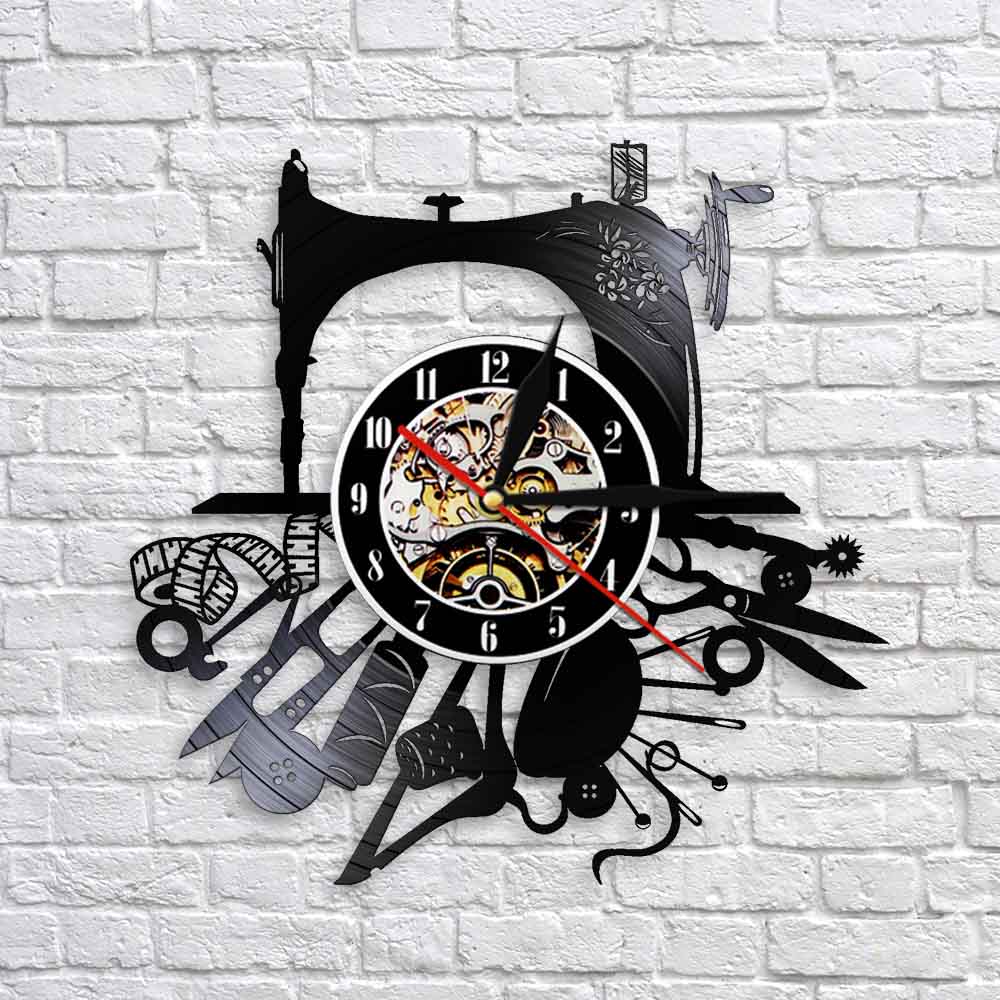 Sewing Machine  Hobby  Craft Room Decor Vinyl Record Wall Clock Beautiful Wall Sign For Clothes Designer by Woody Signs Co. - Handmade Crafted Unique Wooden Creative