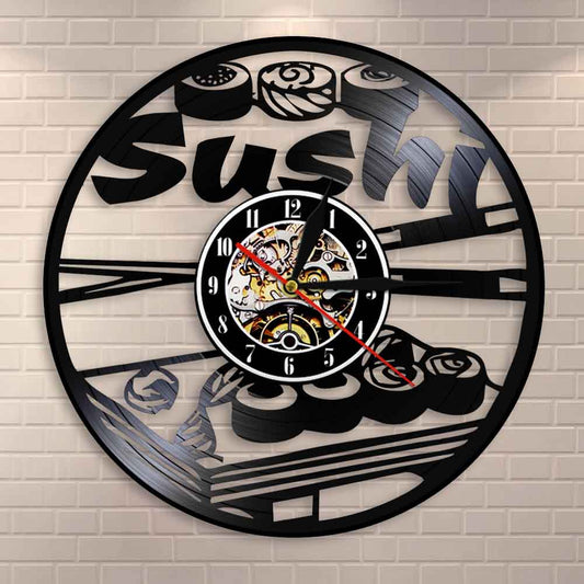 Japanese Cuisine  Sushi Rolls Vinyl Record Clock Personallized Sushi Bar Japanese Sashimi Asian Restaurant Wall Clock by Woody Signs Co. - Handmade Crafted Unique Wooden Creative