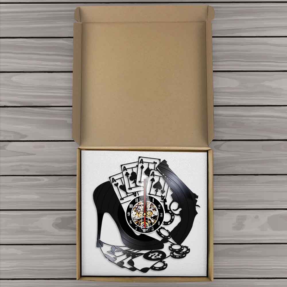 High Heel Gun Poker Gambling Winning Wall Clock Las Vegas Vinyl Record Wall Clock Poker Logo Wall Sign Chips 4 Aces by Woody Signs Co. - Handmade Crafted Unique Wooden Creative