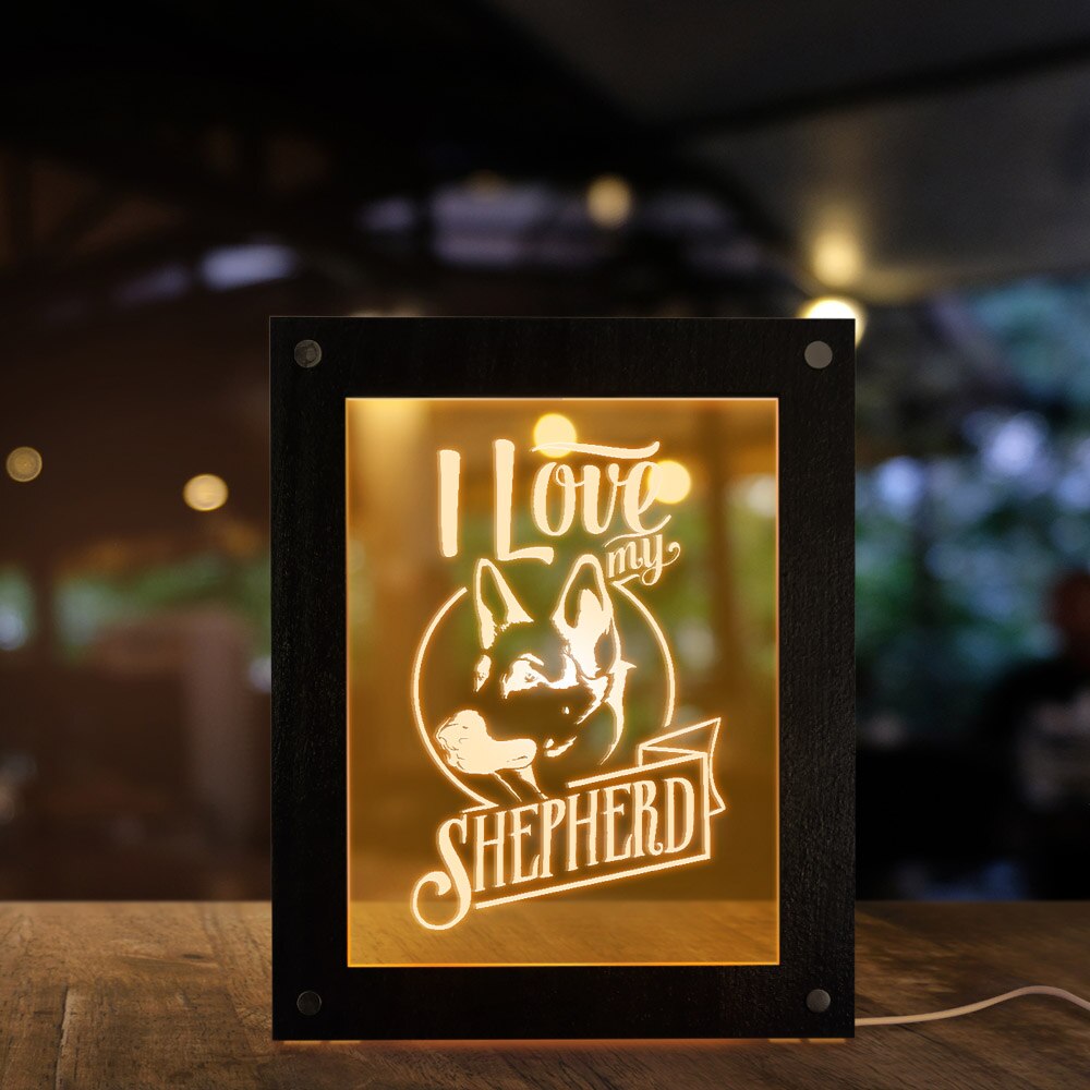 I Love My Shepherd Dog Pet Owners Bedroom  Sign Lights Custom LED Wooden Photo Picture Frame  Sleepy Light by Woody Signs Co. - Handmade Crafted Unique Wooden Creative