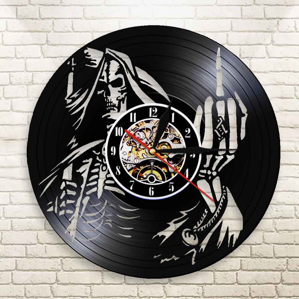 Skeleton Middle Finger Wall Clock Punk Skull  Up Yours Vinyl Record Clock Spiral Bone Finger Modern  Clock by Woody Signs Co. - Handmade Crafted Unique Wooden Creative