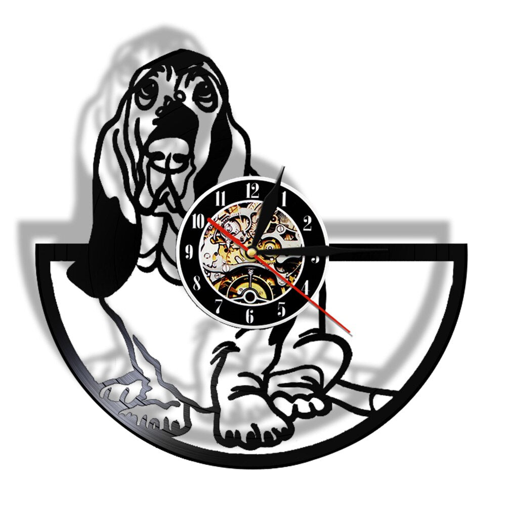 Basset Hound Dog Grooming Vinyl Clock Wall Art Gift For Dog Lovers Handmade Vinyl Record Clock Art Decor Animal Retro Wall Clock by Woody Signs Co. - Handmade Crafted Unique Wooden Creative