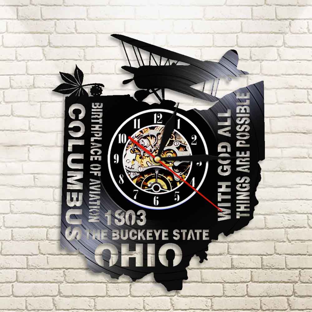 With God All Things Are Possible The Buckeye State Ohio Wall Clock Birthplace Of Aviation Columbus Vinyl Record Wall Clock Watch by Woody Signs Co. - Handmade Crafted Unique Wooden Creative