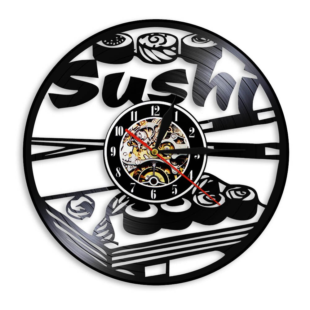 Japanese Cuisine  Sushi Rolls Vinyl Record Clock Personallized Sushi Bar Japanese Sashimi Asian Restaurant Wall Clock by Woody Signs Co. - Handmade Crafted Unique Wooden Creative