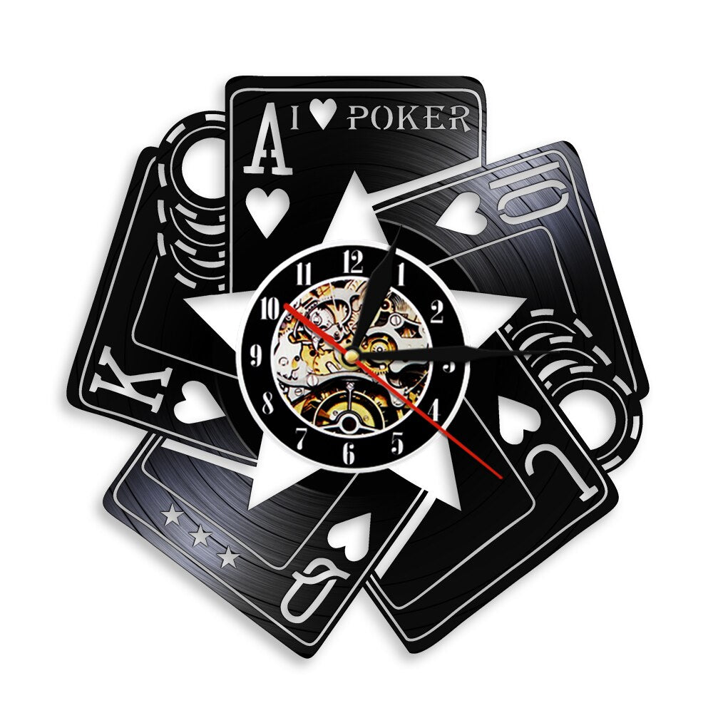 I Love Poker Royal Flush Spades Gamble Room  Wall Clock Poker Cards Las Vegas Gamble Cards Vinyl Record Wall Clock by Woody Signs Co. - Handmade Crafted Unique Wooden Creative