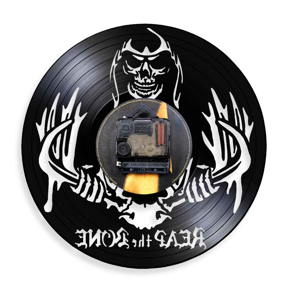 Reap The Bone Grim Reaper Horror Skeleton  Spooky Wall Clock Halloween Decor Death Skull Killer Vinyl Record Wall Clock by Woody Signs Co. - Handmade Crafted Unique Wooden Creative