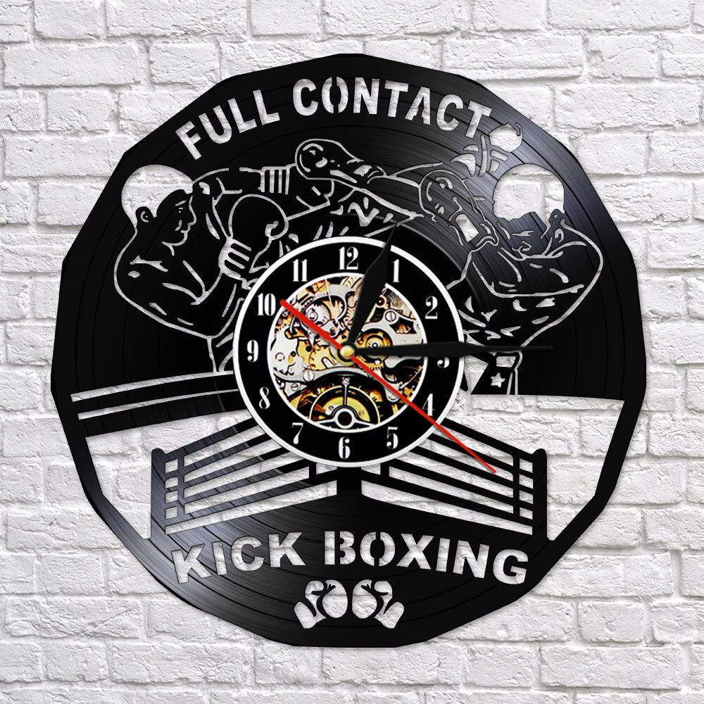 Kick Boxing Gym Decor Clock Boxing Gloves Punching Bag Infighters Vinyl Record Wall Clock Fighting Sports Boxers Scrappers Gift by Woody Signs Co. - Handmade Crafted Unique Wooden Creative