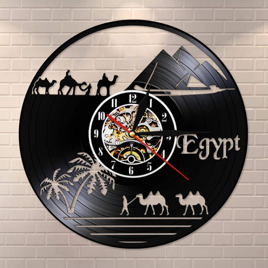 Egypt Theme Pyramid Vintage Vinyl Record Wall Clock Desert World Sahara Camel   Unique Africa Travel Gift by Woody Signs Co. - Handmade Crafted Unique Wooden Creative