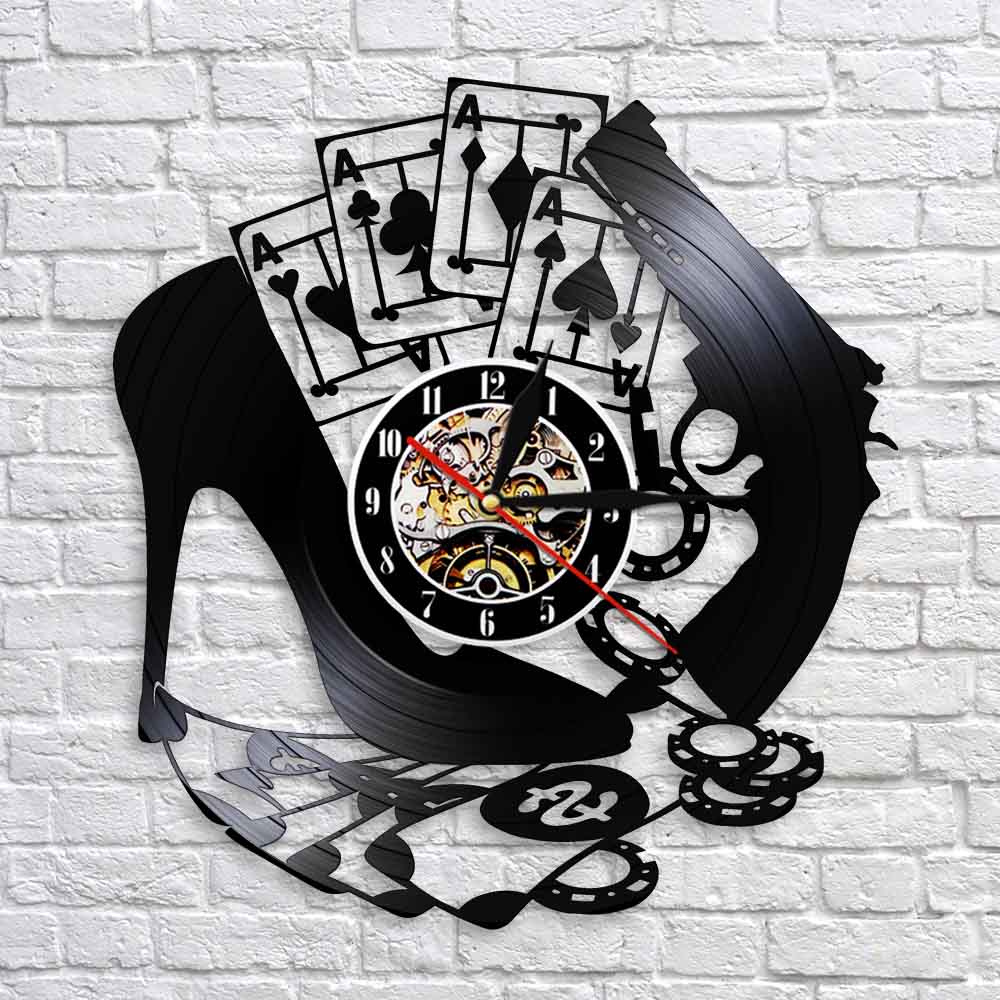 High Heel Gun Poker Gambling Winning Wall Clock Las Vegas Vinyl Record Wall Clock Poker Logo Wall Sign Chips 4 Aces by Woody Signs Co. - Handmade Crafted Unique Wooden Creative