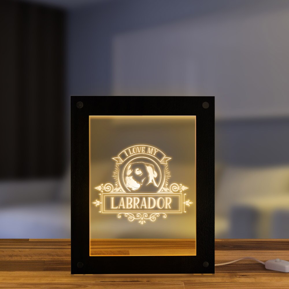 I Love My Labrador LED Lighting Text Photo Frames Labrador Retriever Wooden LED Night Light Display  Dog Lover by Woody Signs Co. - Handmade Crafted Unique Wooden Creative