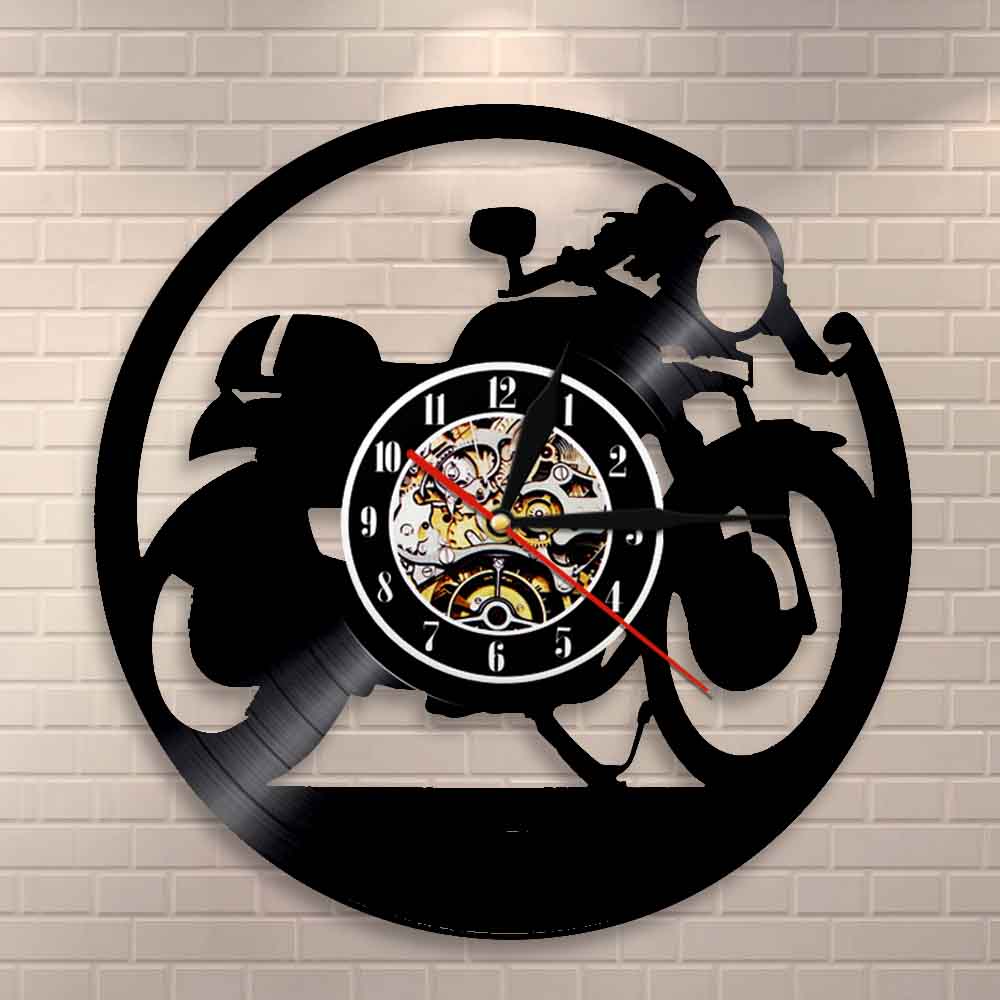 Cafe Racer Clock Handmade Vinyl Wall Clock Classic Motorcycle Vinyl Wall Clock Motorbike Clock Motorcyclist Racer Riders Gift by Woody Signs Co. - Handmade Crafted Unique Wooden Creative