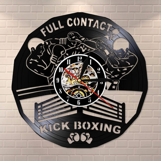 Kick Boxing Gym Decor Clock Boxing Gloves Punching Bag Infighters Vinyl Record Wall Clock Fighting Sports Boxers Scrappers Gift by Woody Signs Co. - Handmade Crafted Unique Wooden Creative