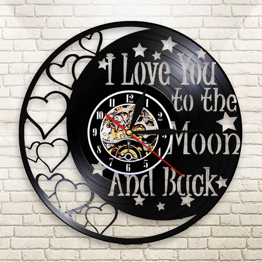 I Love You To The Moon And Back Love Quote Vintage Vinyl Record Wall Clock Romance Love Valentine  Clock Couples by Woody Signs Co. - Handmade Crafted Unique Wooden Creative