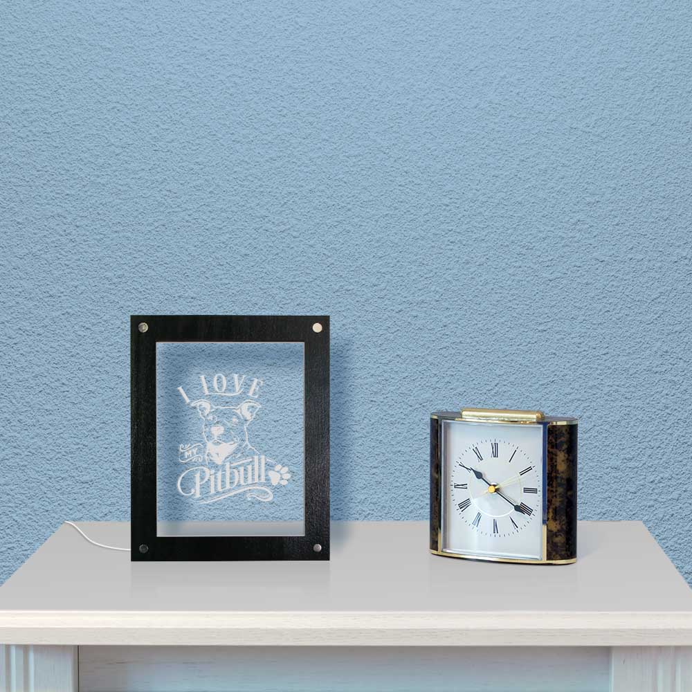 I Love My Pitbull 3D Optical illusion Lamp  Pit Bull Dog Led Photo Frame Bedroom Night Light Dog Breed Memorial by Woody Signs Co. - Handmade Crafted Unique Wooden Creative