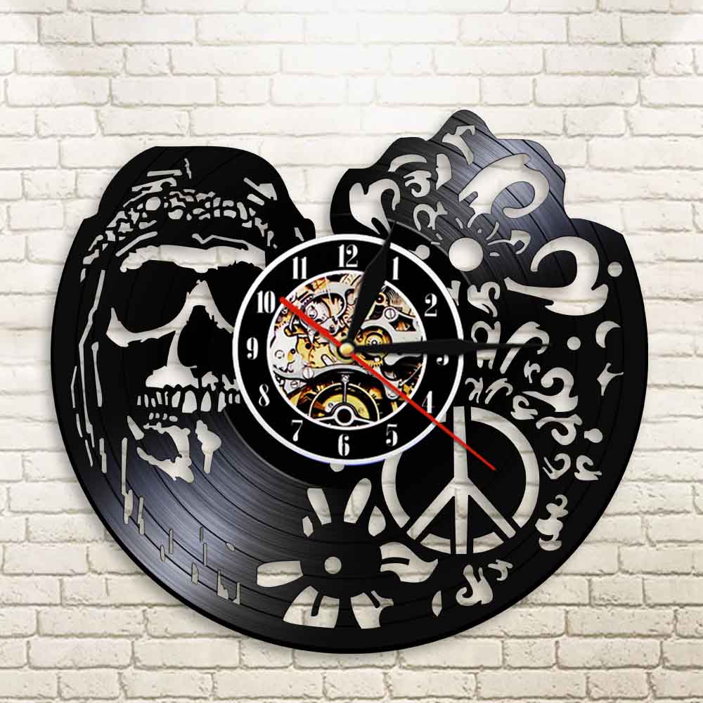 American Hipper Skull With Followers Wall Art Wall Clock Gothic Skull Vinyl Record Wall Clock Halloween Living Room by Woody Signs Co. - Handmade Crafted Unique Wooden Creative