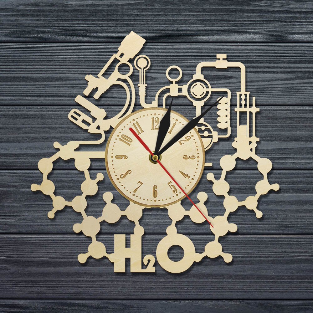 H2O Chemical Experiment Wooden Wall Clock School Classroom Chemistry Rustic Science    Teachers Gift (12 inch) by Woody Signs Co. - Handmade Crafted Unique Wooden Creative