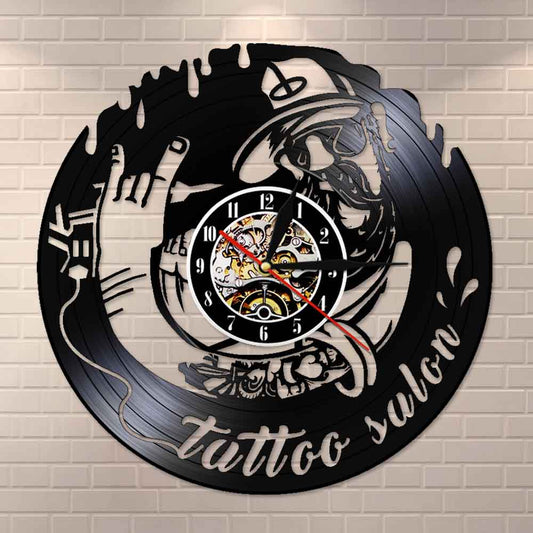 Tattoo Studio Business Sign Vintage Vinyl Record Wall Clock Tattoo Salon Inauguration  Wall Clock by Woody Signs Co. - Handmade Crafted Unique Wooden Creative