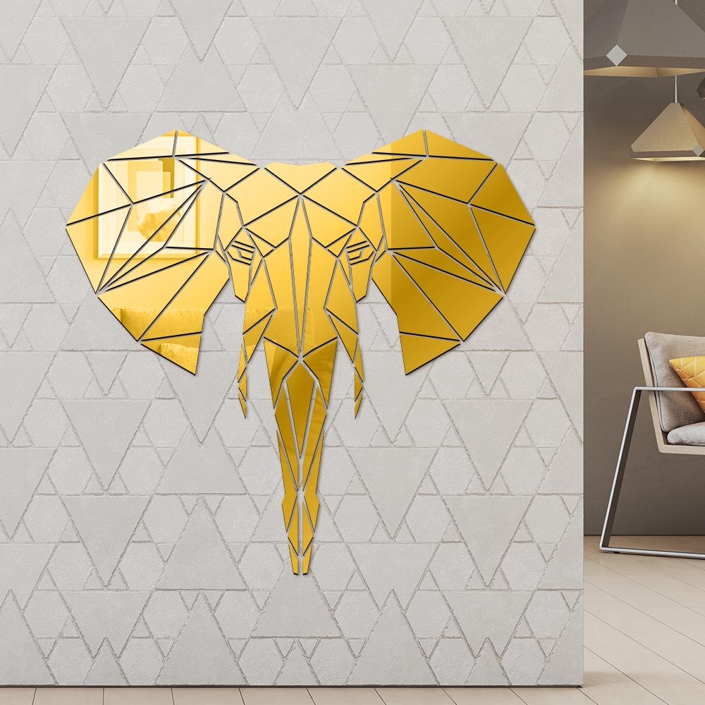 Elephant Acrylic Mirror Wall Stickers Wildlife Animal Mural  Geometric Elephant Shape Wall Mirror Safari DIY by Woody Signs Co. - Handmade Crafted Unique Wooden Creative