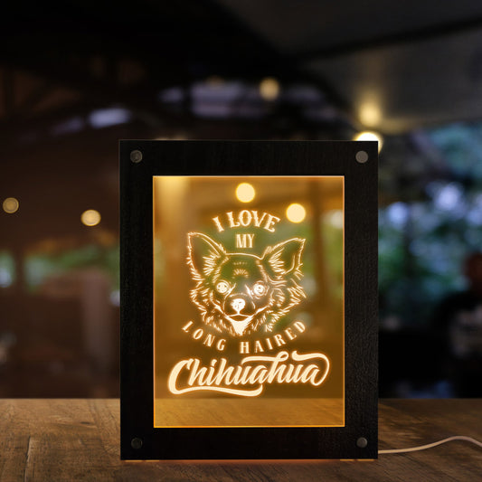I Love My Long Haired Chihuahua Led Photo Frame Night Light Chihuahua Kid Room Magic Sleepy Night Lamp Dog Breed Lighting Decor by Woody Signs Co. - Handmade Crafted Unique Wooden Creative