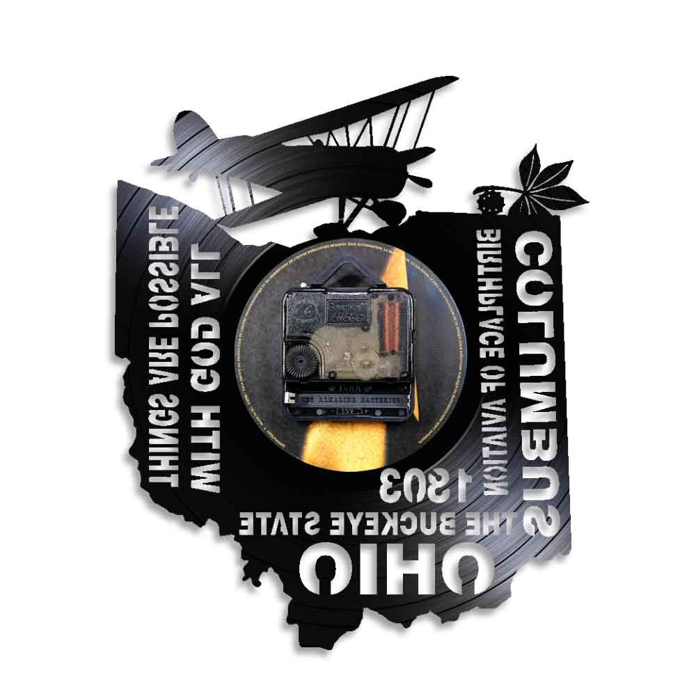 With God All Things Are Possible The Buckeye State Ohio Wall Clock Birthplace Of Aviation Columbus Vinyl Record Wall Clock Watch by Woody Signs Co. - Handmade Crafted Unique Wooden Creative