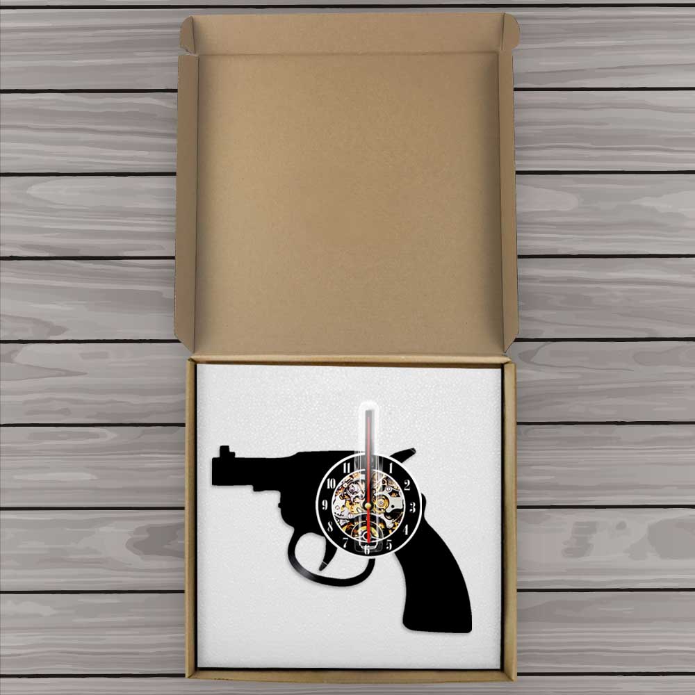 Revolver Design Vintage LP Record Gun Vinyl Wall Clock 3D Creative Art Wall Living Room  Handmade by Woody Signs Co. - Handmade Crafted Unique Wooden Creative