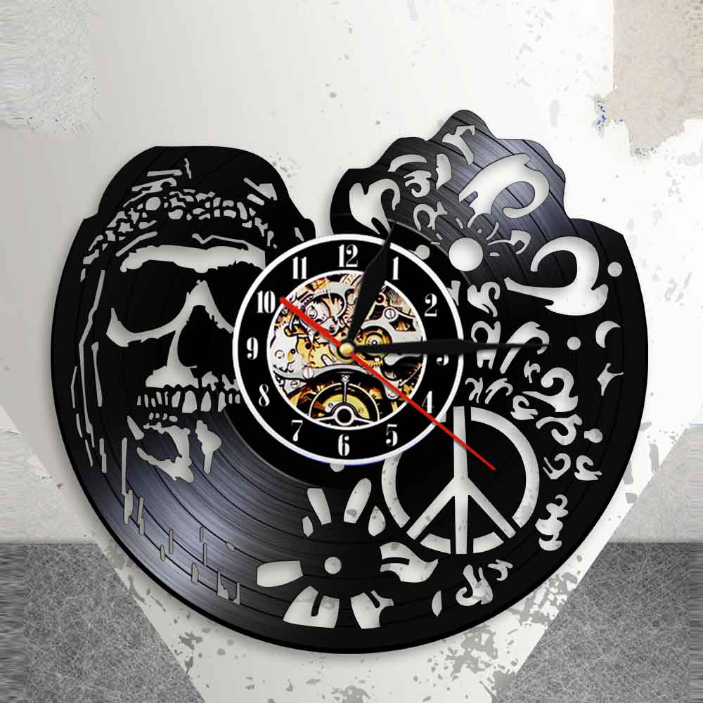 American Hipper Skull With Followers Wall Art Wall Clock Gothic Skull Vinyl Record Wall Clock Halloween Living Room by Woody Signs Co. - Handmade Crafted Unique Wooden Creative