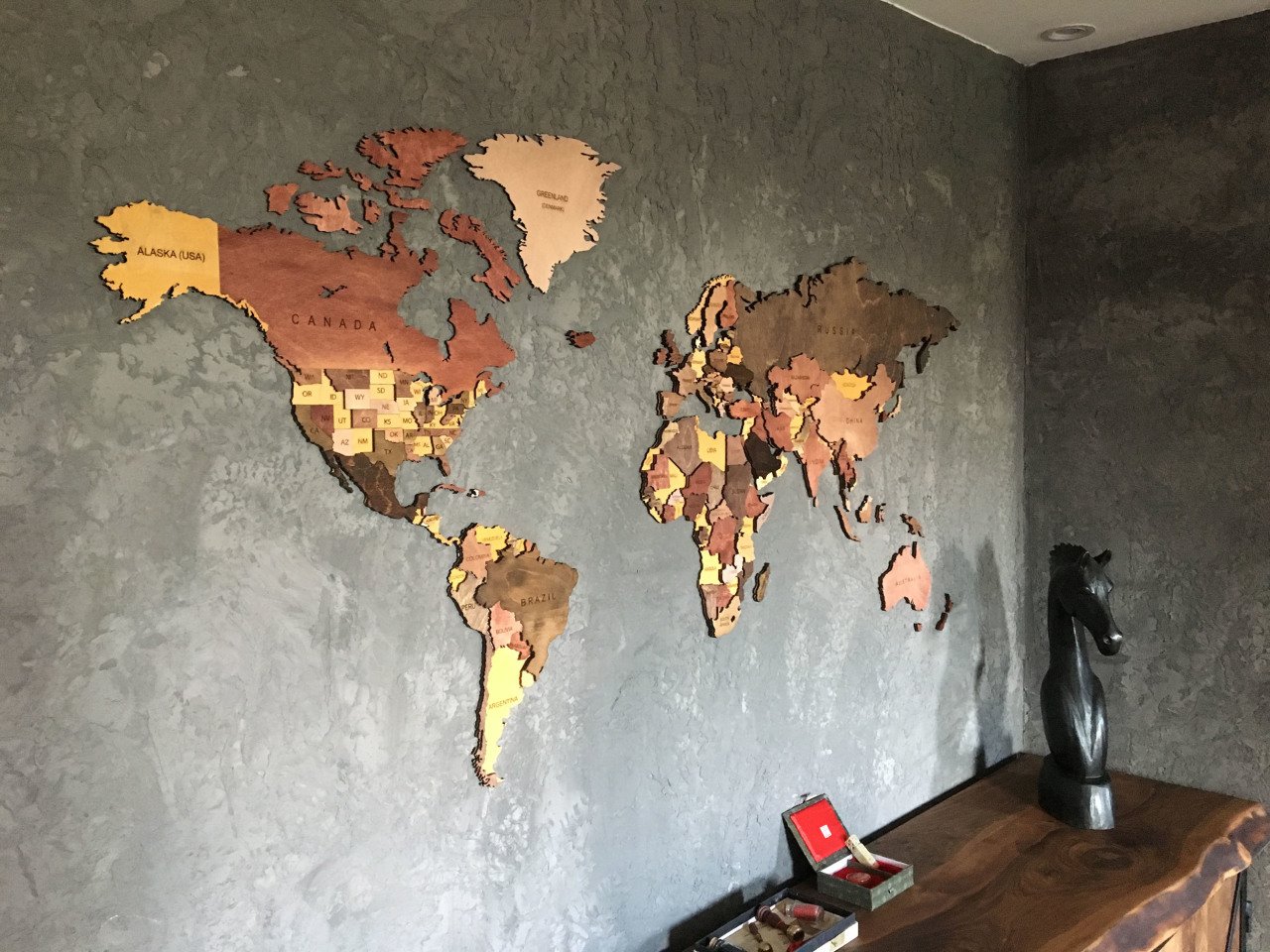 Wooden World Map 3D by Woody Signs Co. - Handmade Crafted Unique Wooden Creative