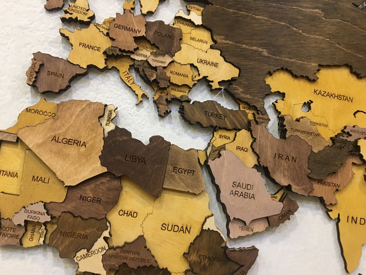 Wooden World Map 3D by Woody Signs Co. - Handmade Crafted Unique Wooden Creative