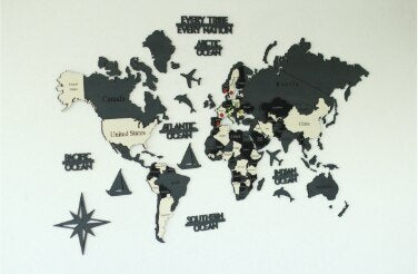 Wooden World Map 3D - Black by Woody Signs Co. - Handmade Crafted Unique Wooden Creative